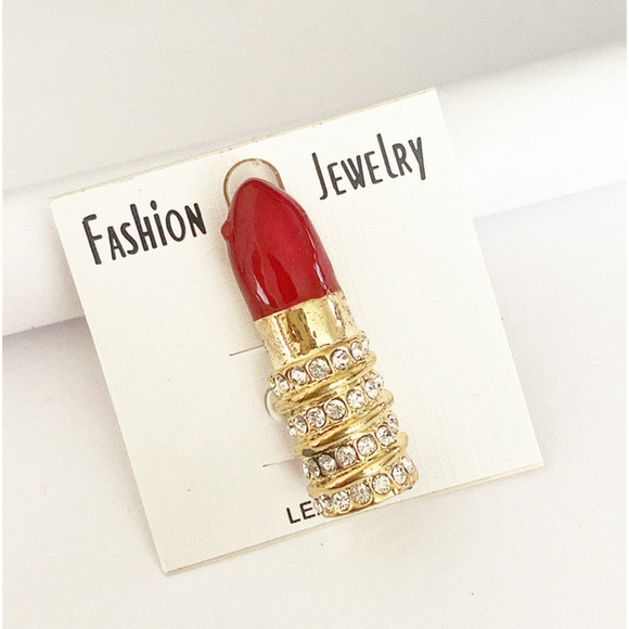 Independent Jewelry - Mini Red and Gold Rhinestone Lipstick Brooch